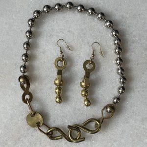 TWISTED SILVER Catch Necklace with Ball & Chain Earrings